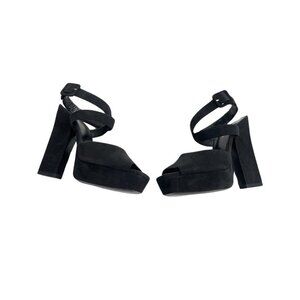 Saint Laurent Black Suede Platform Heels with Wrap Straps